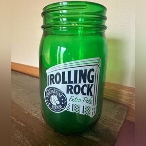 Rolling Rock Mason Jar Mug vintage green beer glass